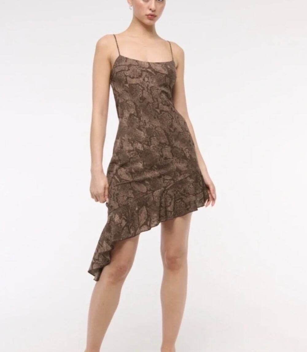 Abercrombie & Fitch Brown Snake-Print Asymmetric Slip Dress NWT Size LT